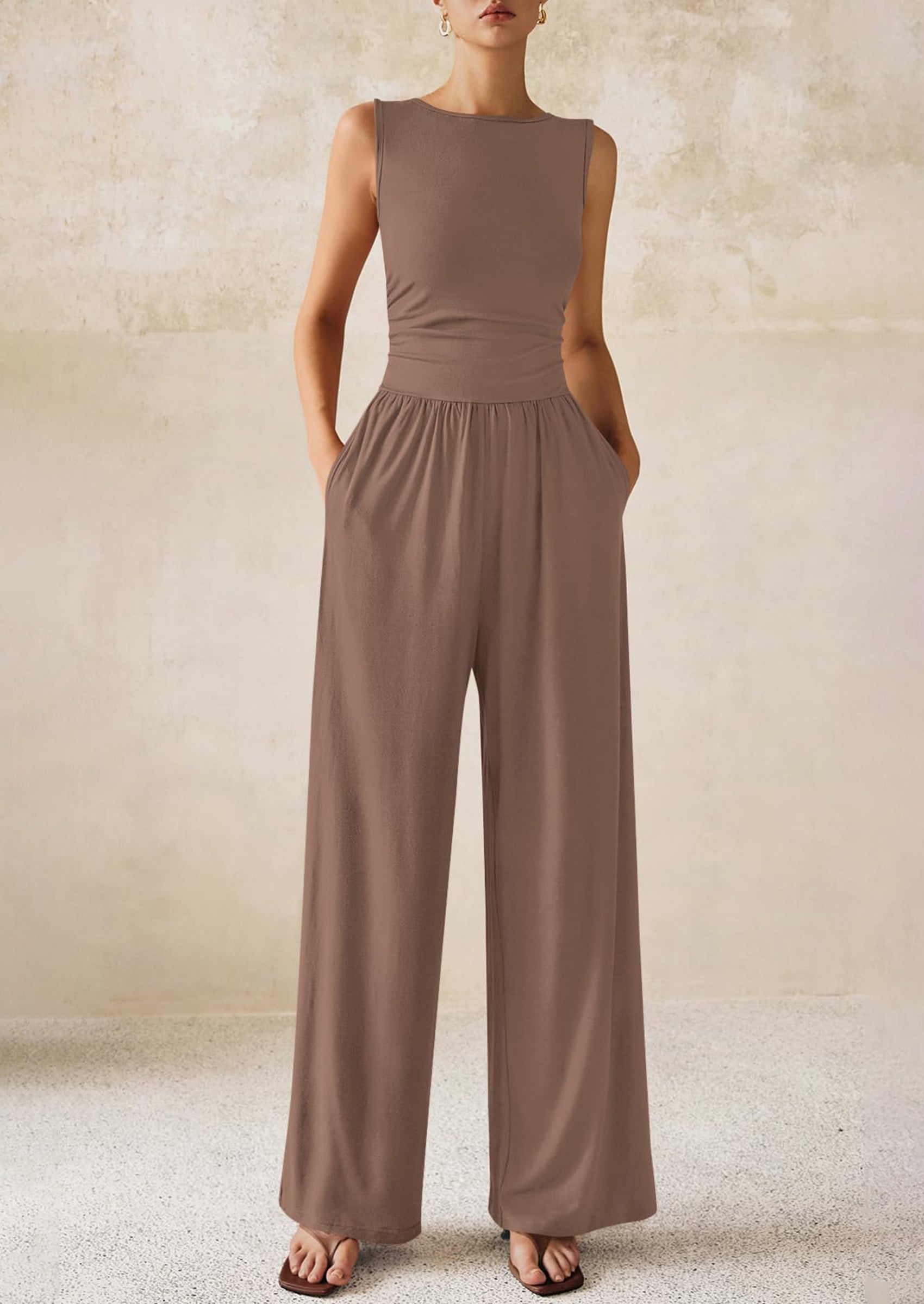 PRETTYGARDEN One Piece Jumpsuits for Women Dressy Casual Sleeveless Crewneck Wide Leg Rompers Jumpers Vacation Summer Outfits