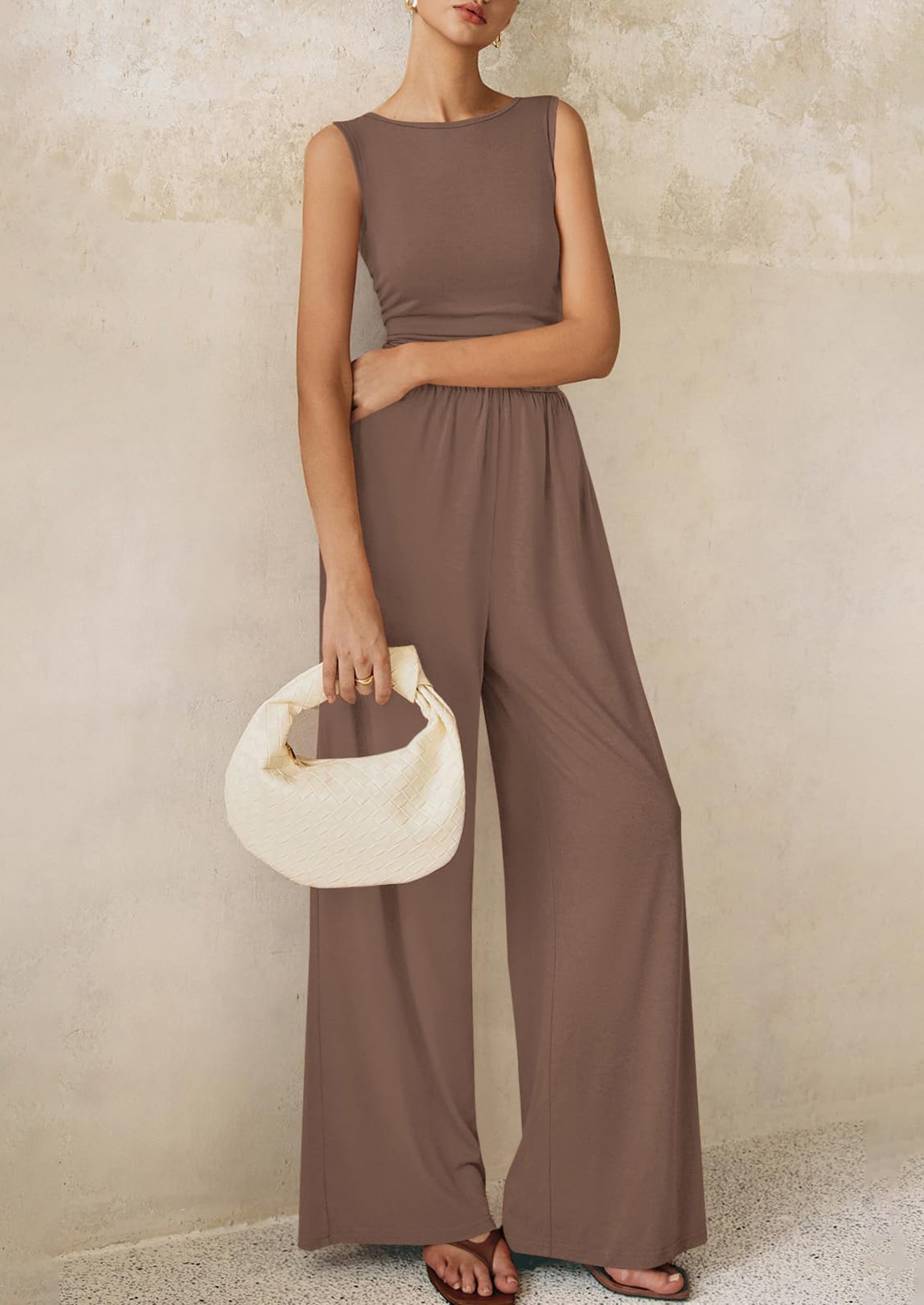 PRETTYGARDEN One Piece Jumpsuits for Women Dressy Casual Sleeveless Crewneck Wide Leg Rompers Jumpers Vacation Summer Outfits