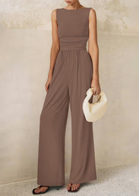 PRETTYGARDEN One Piece Jumpsuits for Women Dressy Casual Sleeveless Crewneck Wide Leg Rompers Jumpers Vacation Summer Outfits