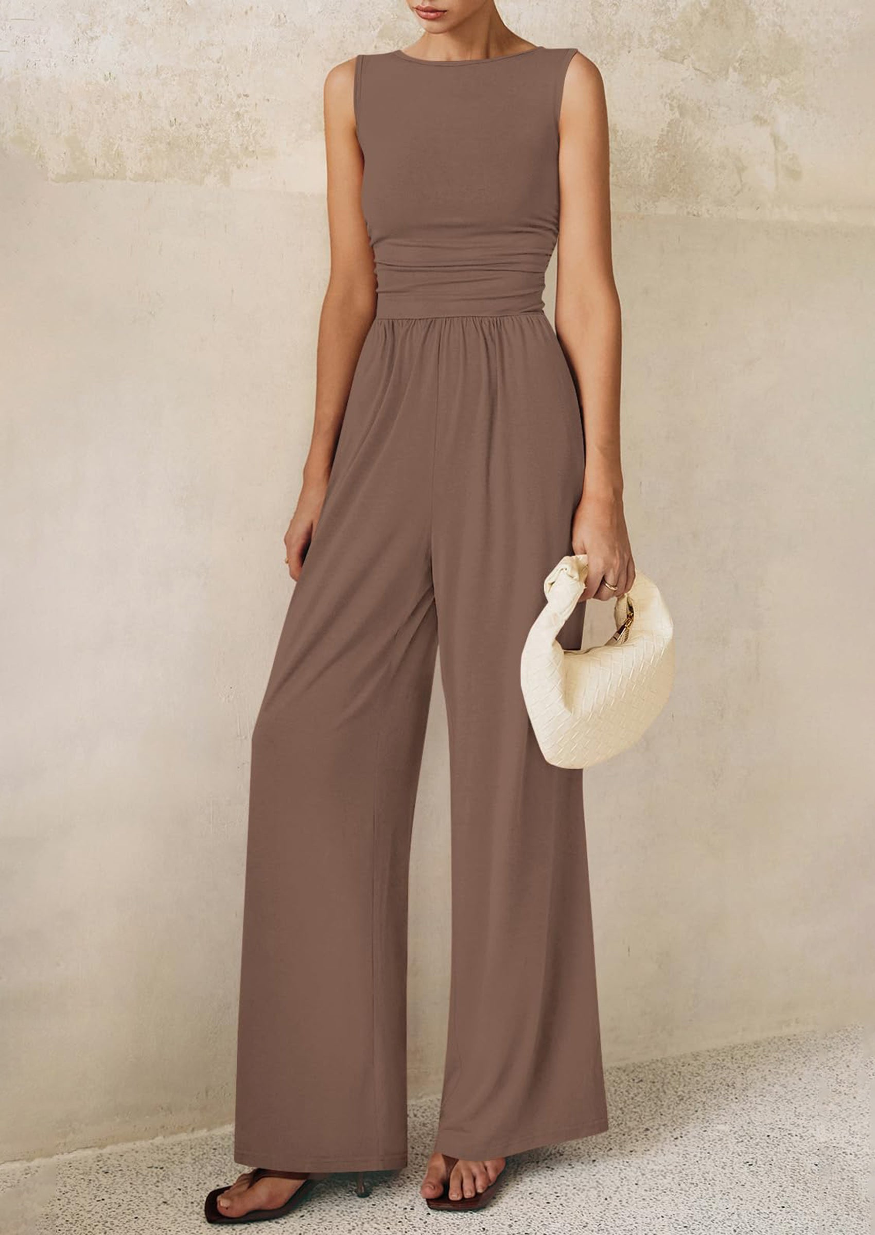PRETTYGARDEN One Piece Jumpsuits for Women Dressy Casual Sleeveless Crewneck Wide Leg Rompers Jumpers Vacation Summer Outfits