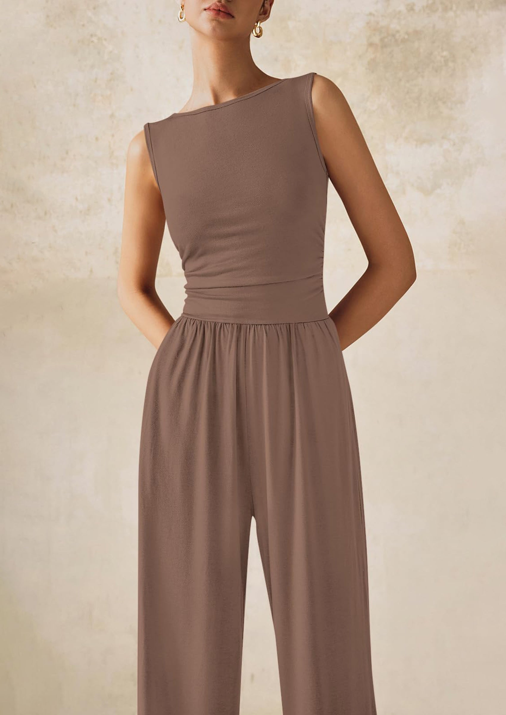 PRETTYGARDEN One Piece Jumpsuits for Women Dressy Casual Sleeveless Crewneck Wide Leg Rompers Jumpers Vacation Summer Outfits