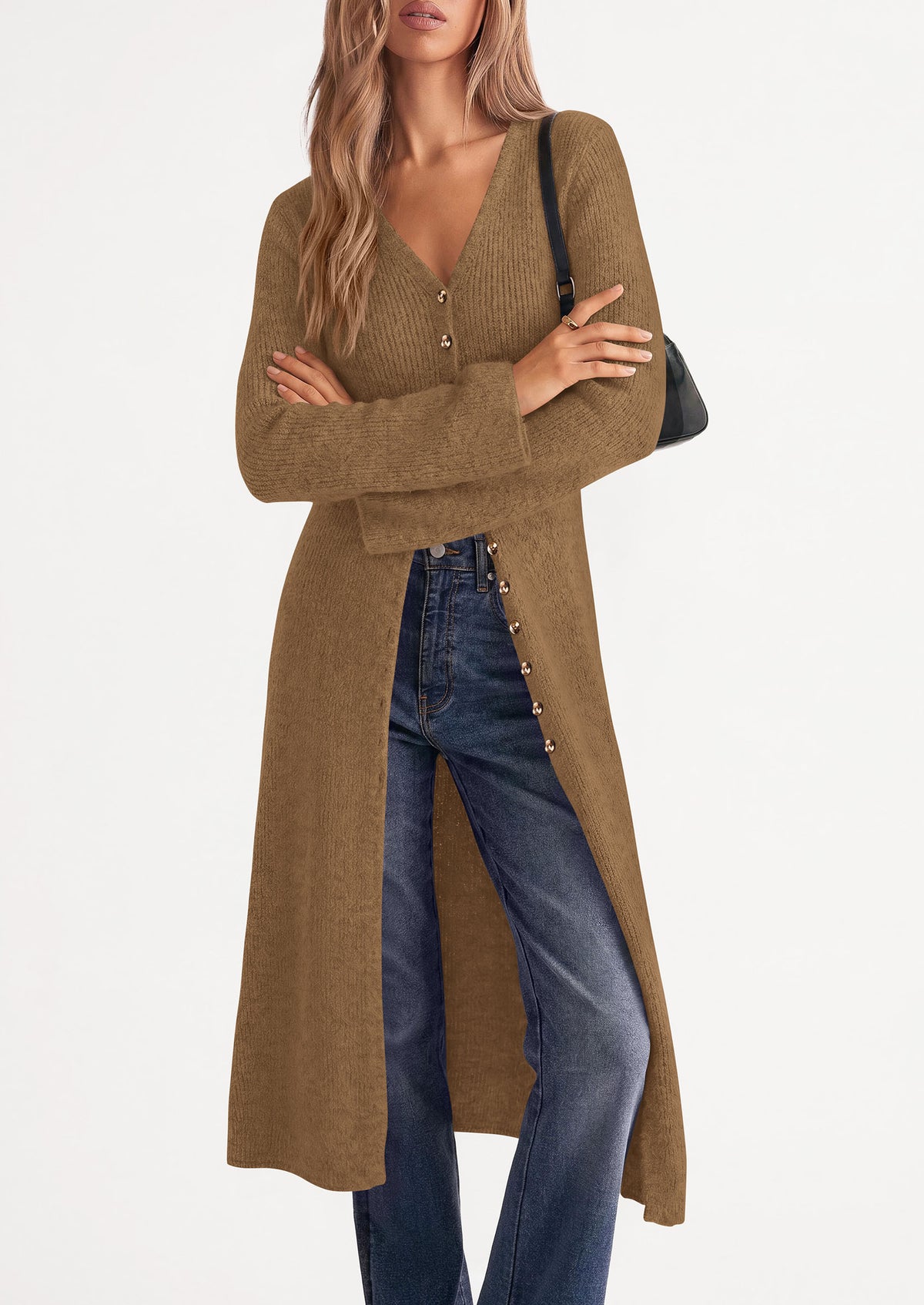 PRETTYGARDEN Women Long Cardigan Bell Sleeve Sweater Dress  Early Fall Fashion, V Neck Button Down Coats, Fit and Flare, Duster Sweater, Business Casual Outfits, Acrylic Cotton Blend