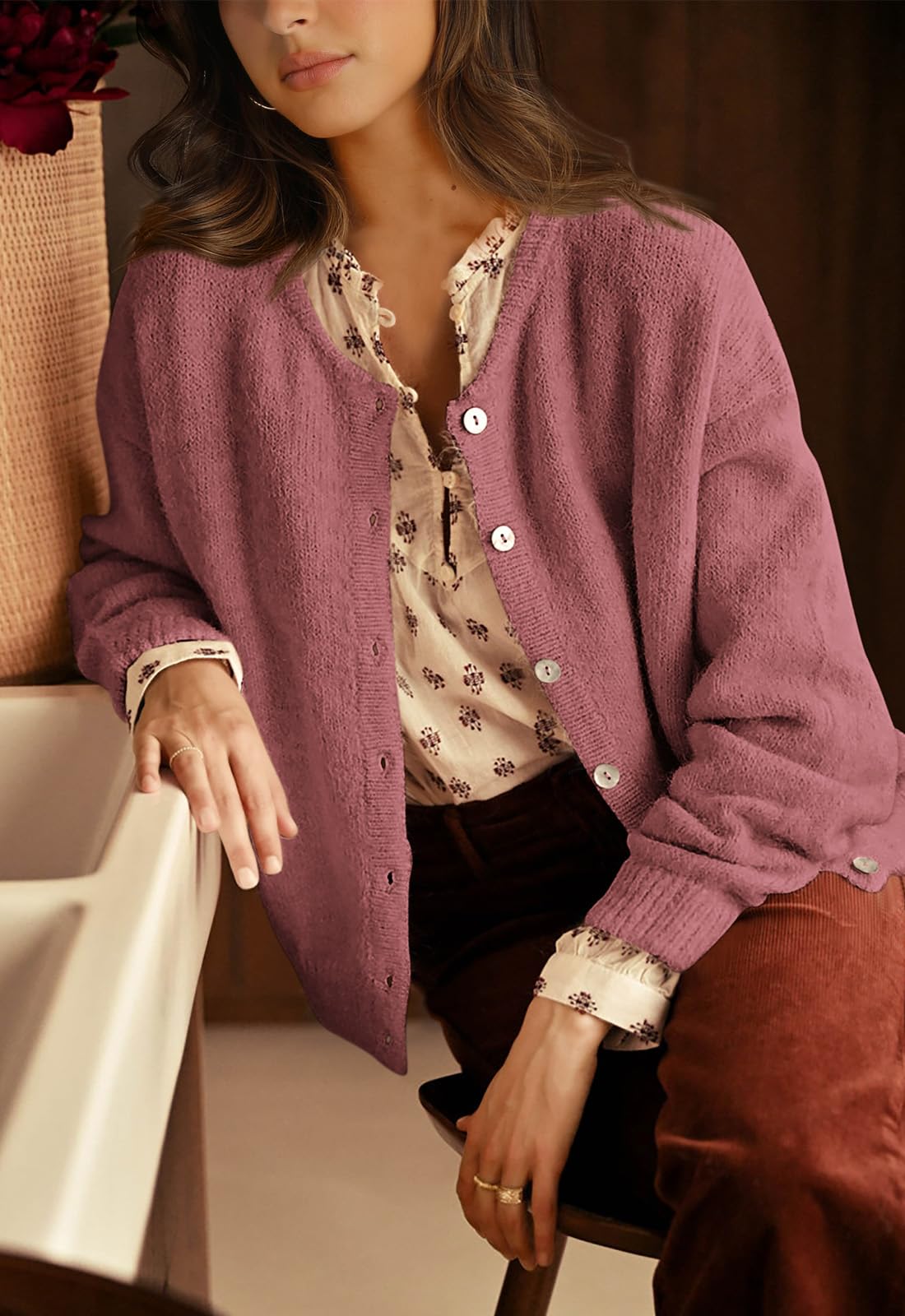 PRETTYGARDEN Long Sleeve Crewneck Button Down Womens Sweaters Fall Open Front Chunky Cardigan Sweaters for Women PRETTYGARDEN