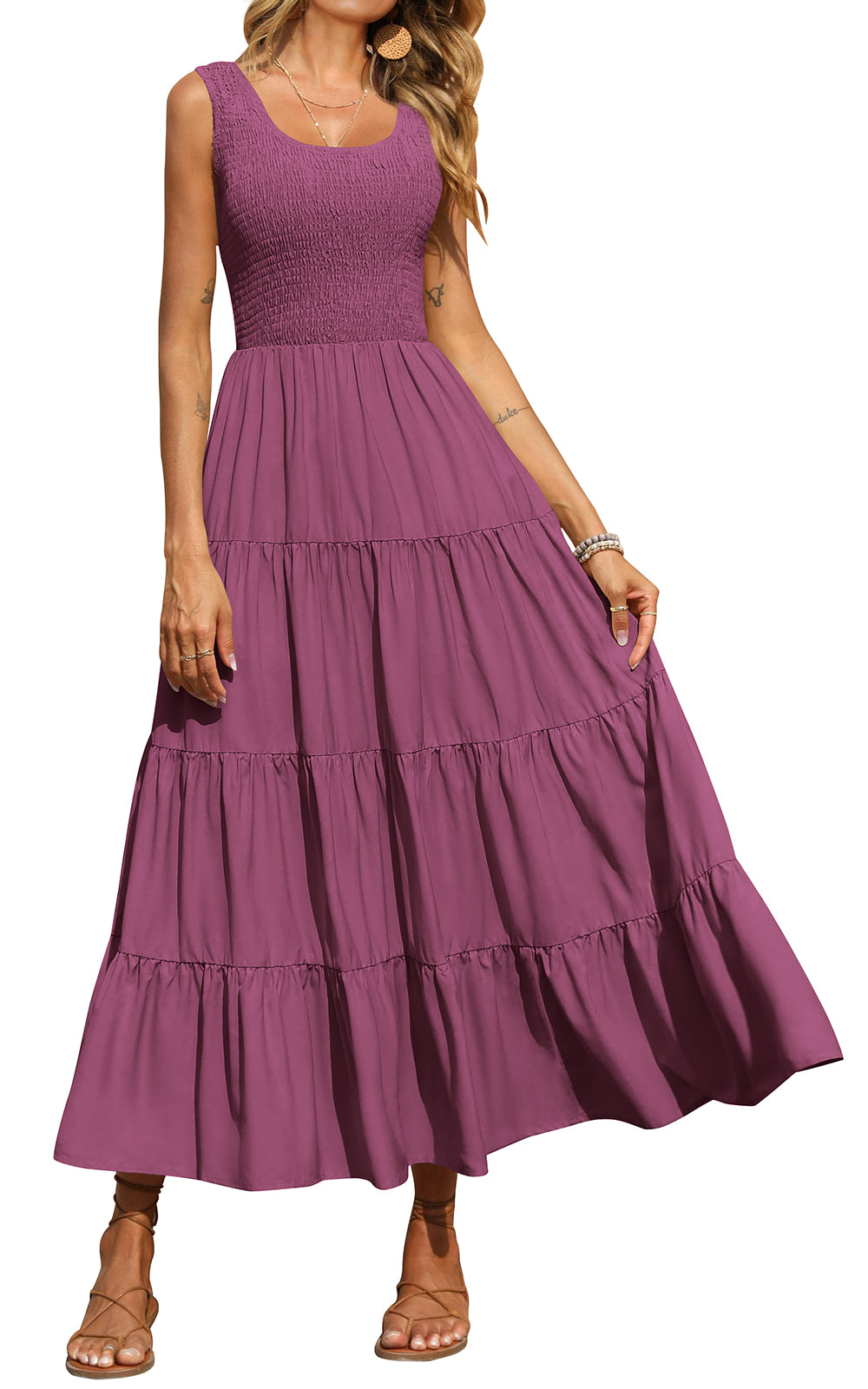 PRETTYGARDEN Women's 2026 Casual Loose Plain Maxi Sundress Smocked Tank Dress Sleeveless Summer Beach Tiered Long Dresses