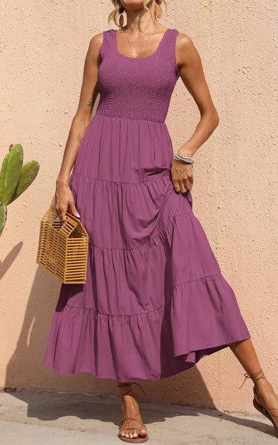 PRETTYGARDEN Women's 2026 Casual Loose Plain Maxi Sundress Smocked Tank Dress Sleeveless Summer Beach Tiered Long Dresses