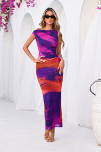 PRETTYGARDEN Women Summer One Shoulder Sleeveless Floral Maxi Dress Bodycon Ruched Mesh Formal Cocktail Wedding Guest Dresses PRETTYGARDEN