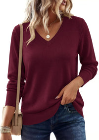 PRETTYGARDEN Women's V Neck Sweaters Fall Casual Long Sleeve Classic Pullover Cozy Knit Tops Loose Basic Winter Clothing PRETTYGARDEN