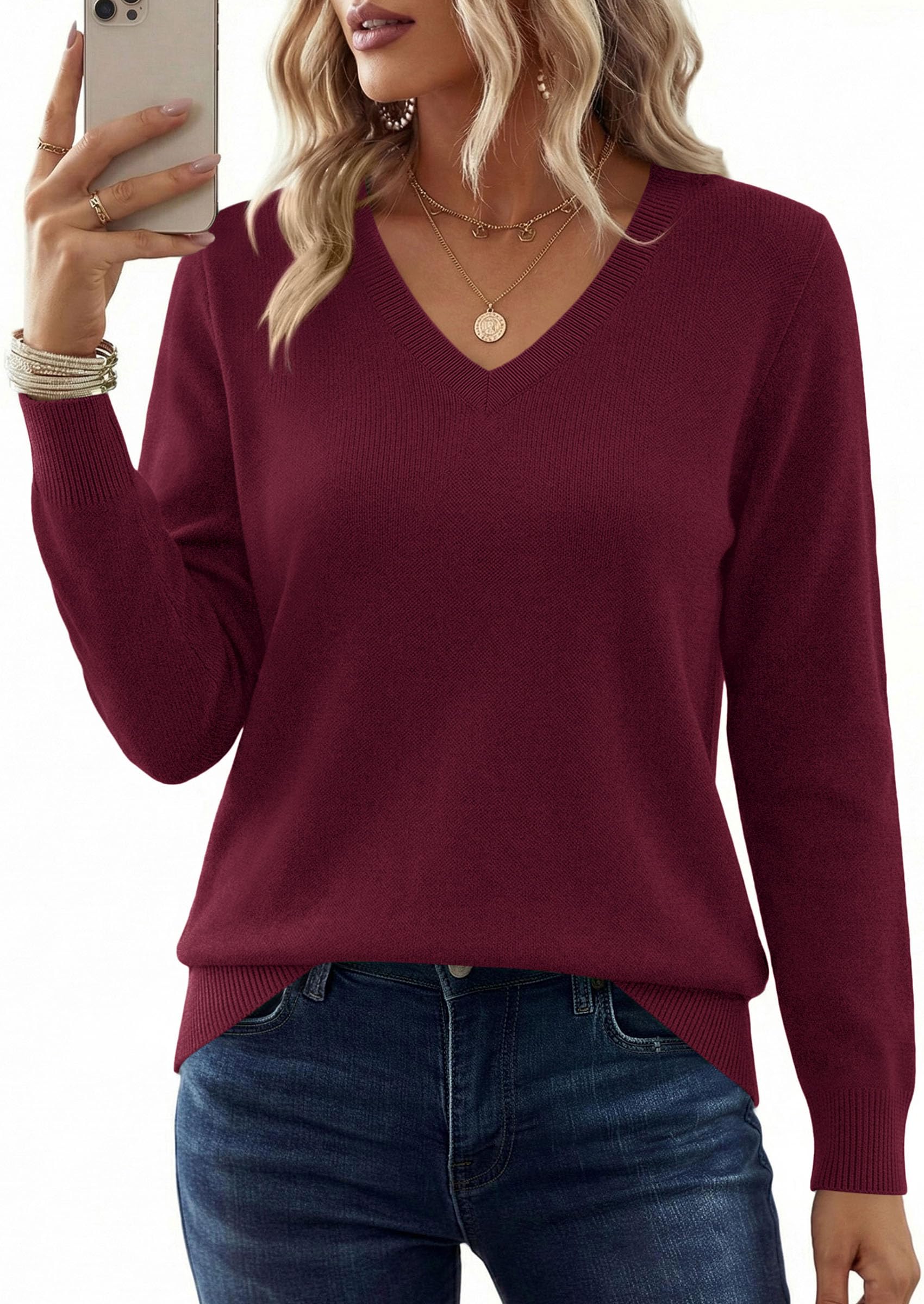 PRETTYGARDEN Women's V Neck Sweaters Fall Casual Long Sleeve Classic Pullover Cozy Knit Tops Loose Basic Winter Clothing PRETTYGARDEN