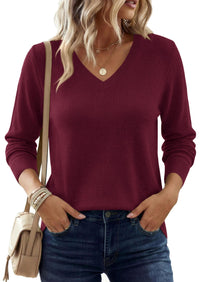 PRETTYGARDEN Women's V Neck Sweaters Fall Casual Long Sleeve Classic Pullover Cozy Knit Tops Loose Basic Winter Clothing PRETTYGARDEN