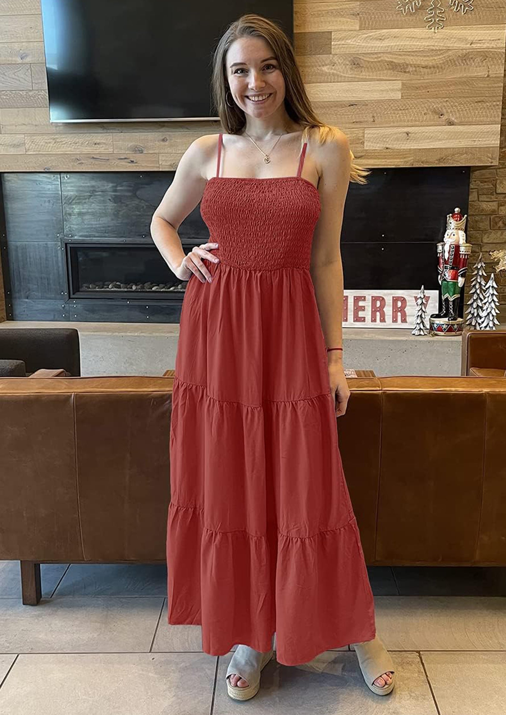 PRETTYGARDEN Women's Summer Maxi Dress Casual Boho Sleeveless Spaghetti Strap Smocked Tiered Long Beach Sundresses PRETTYGARDEN