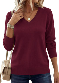 PRETTYGARDEN Women's V Neck Sweaters Fall Casual Long Sleeve Classic Pullover Cozy Knit Tops Loose Basic Winter Clothing PRETTYGARDEN