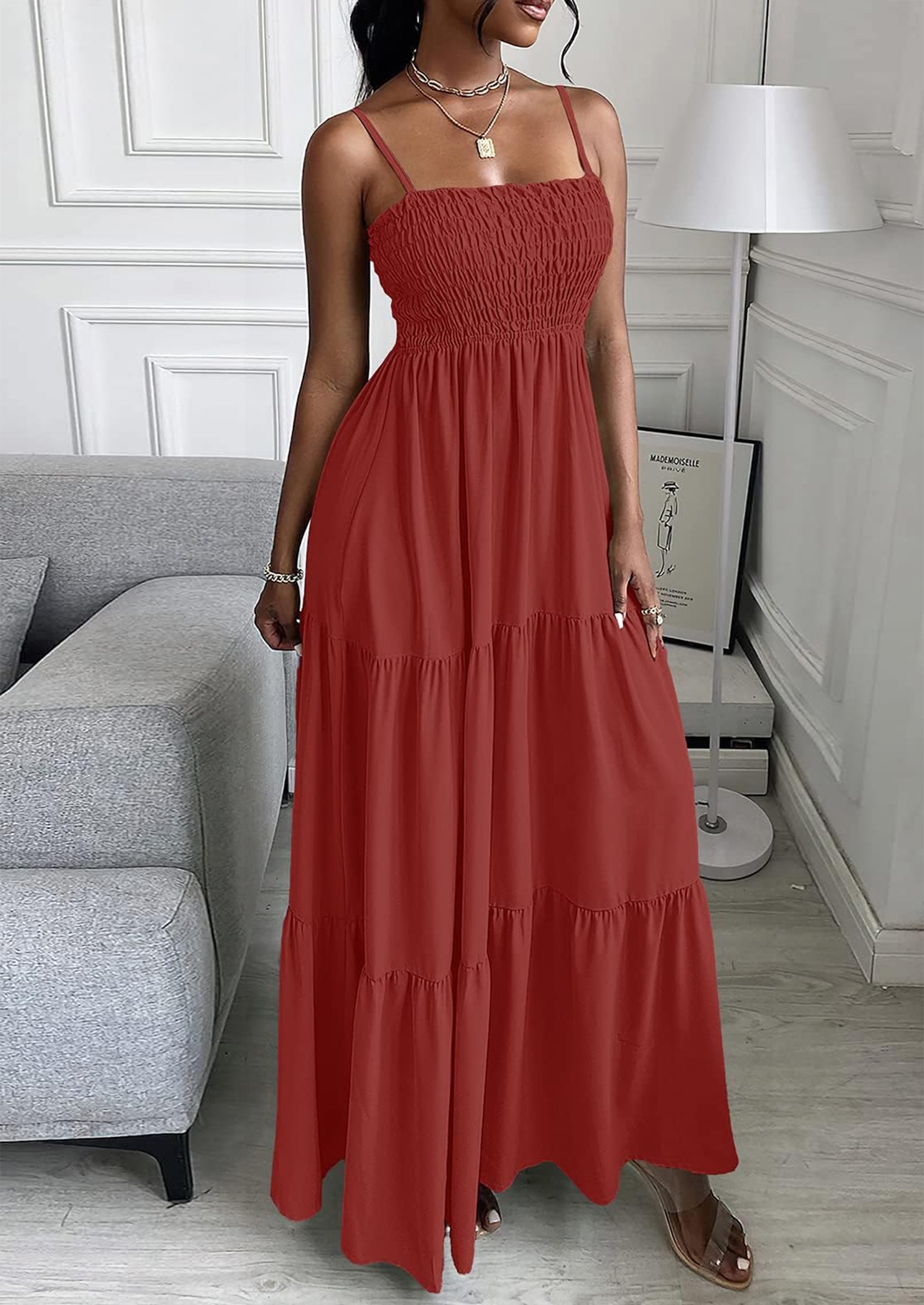 PRETTYGARDEN Women's Summer Maxi Dress Casual Boho Sleeveless Spaghetti Strap Smocked Tiered Long Beach Sundresses PRETTYGARDEN