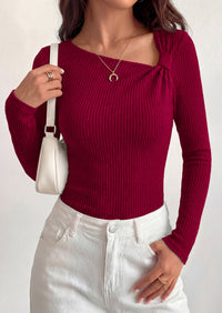 PRETTYGARDEN Womens 2026 Early Fall Fashion Long Sleeve T Shirts Asymmetrical Ribbed Fitted Trendy Going Out Tops Y2K Outfits