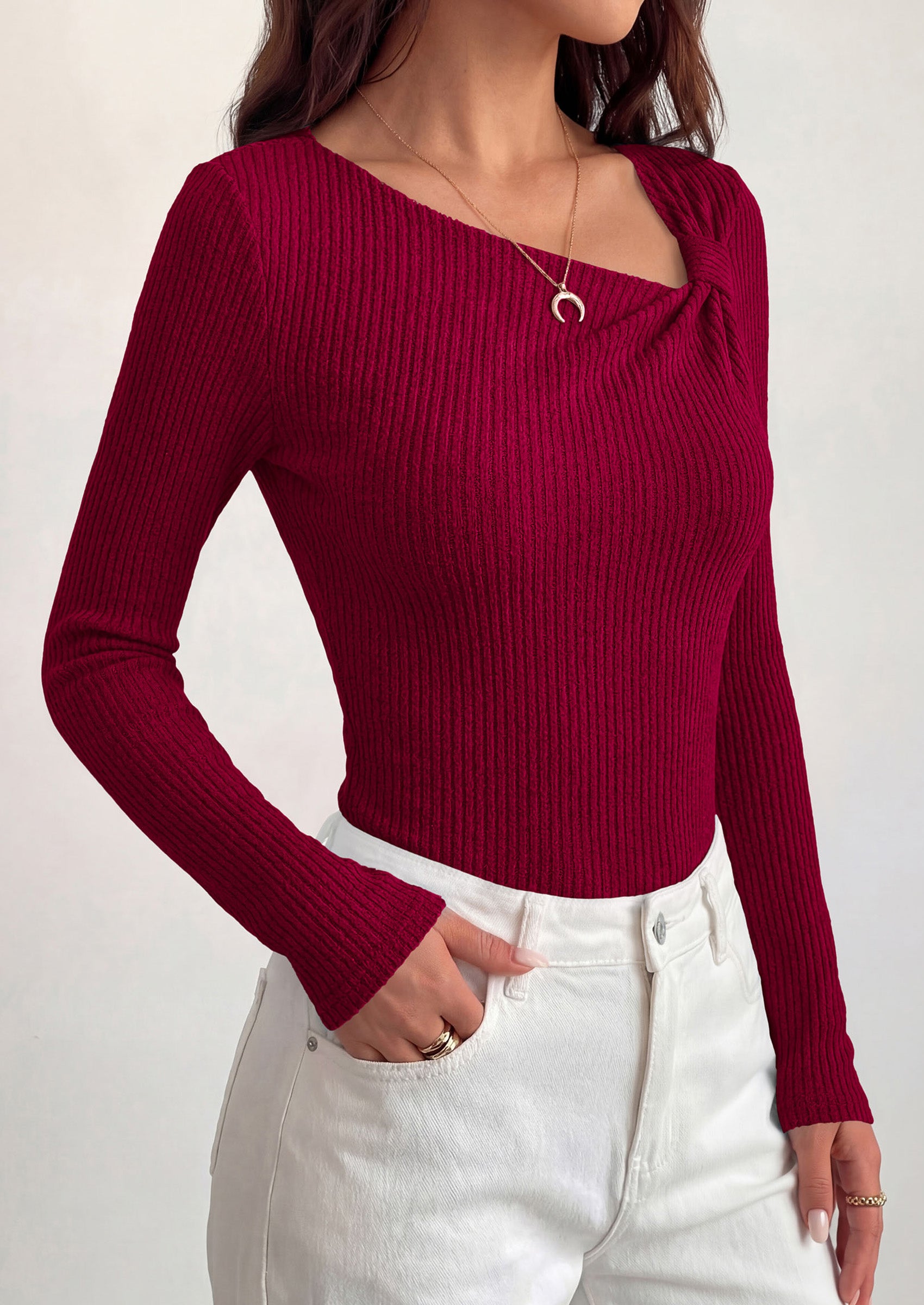 PRETTYGARDEN Womens 2026 Early Fall Fashion Long Sleeve T Shirts Asymmetrical Ribbed Fitted Trendy Going Out Tops Y2K Outfits