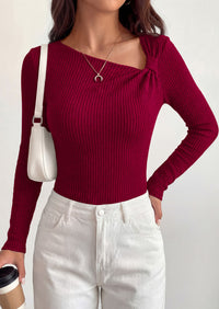 PRETTYGARDEN Womens 2026 Early Fall Fashion Long Sleeve T Shirts Asymmetrical Ribbed Fitted Trendy Going Out Tops Y2K Outfits