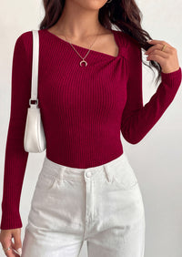 PRETTYGARDEN Womens 2026 Early Fall Fashion Long Sleeve T Shirts Asymmetrical Ribbed Fitted Trendy Going Out Tops Y2K Outfits