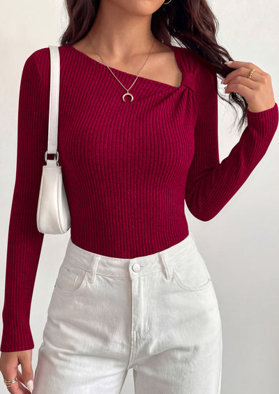 PRETTYGARDEN Womens 2026 Early Fall Fashion Long Sleeve T Shirts Asymmetrical Ribbed Fitted Trendy Going Out Tops Y2K Outfits