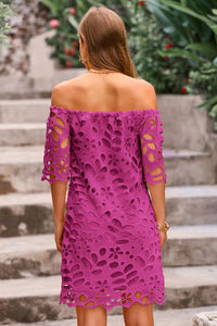 PRETTYGARDEN Women's Summer Off Shoulder Dresses Floral Lace Flare Short Sleeve Spring Vintage Elegant Mini Dress