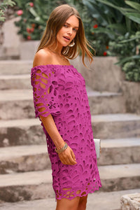 PRETTYGARDEN Women's Summer Off Shoulder Dresses Floral Lace Flare Short Sleeve Spring Vintage Elegant Mini Dress