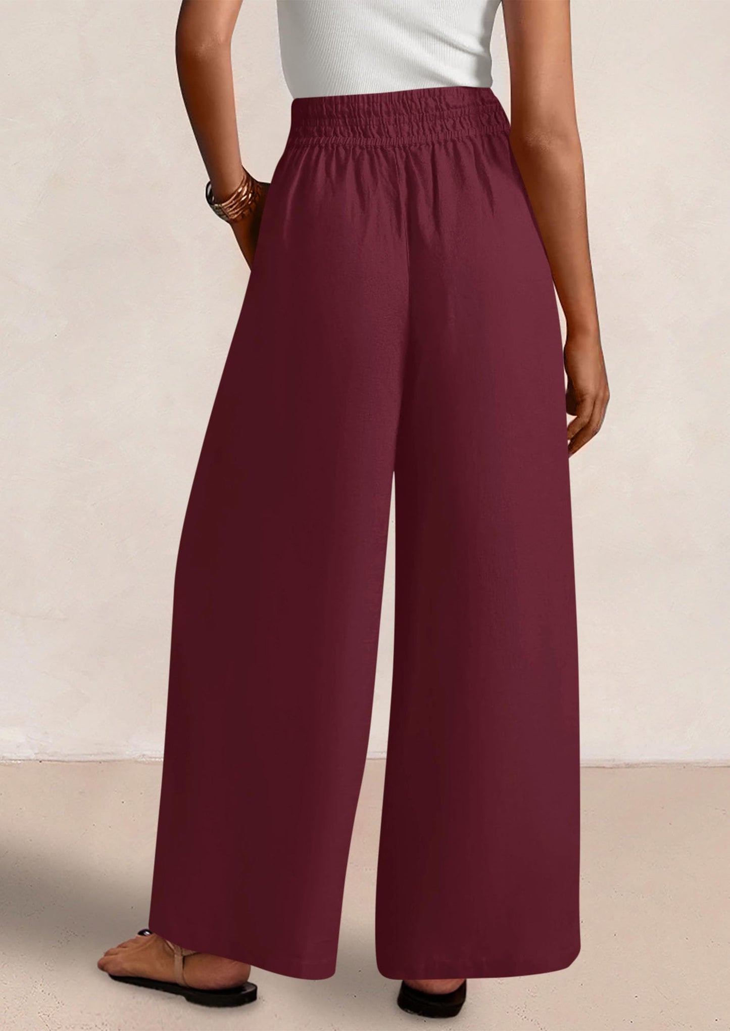 Womens Wide Leg Pants Casual 2025 Elastic Waist Loose Flowy Palazzo Pants Trousers with Pockets