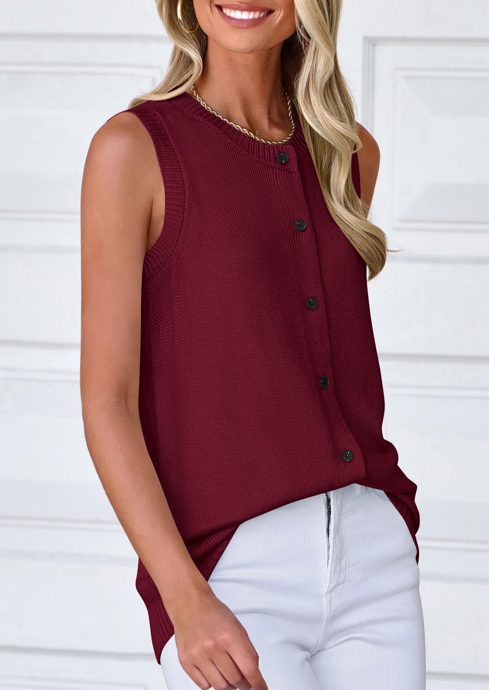 PRETTYGARDEN Sweater Vest Women Spring Summer Casual Lightweight Knit Sleeveless Button Down Tank Tops Trendy Clothes