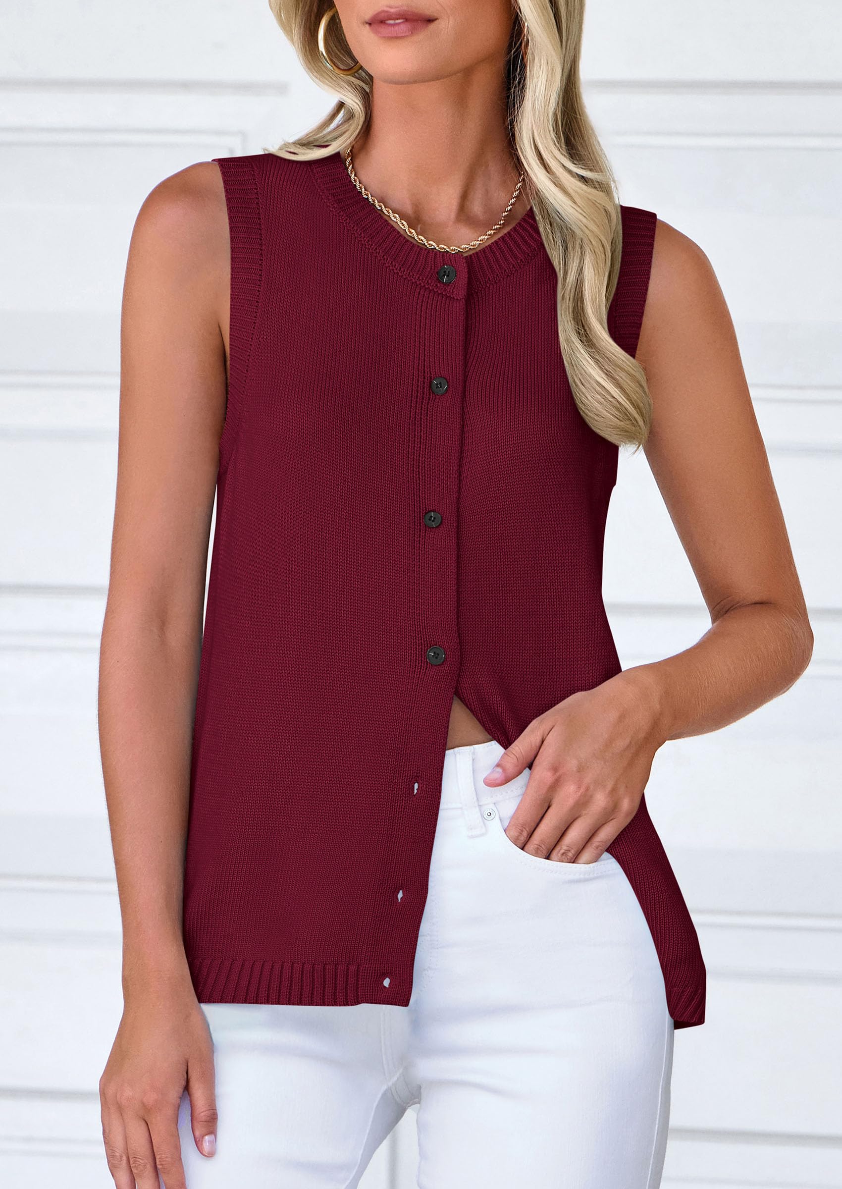 PRETTYGARDEN Sweater Vest Women Spring Summer Casual Lightweight Knit Sleeveless Button Down Tank Tops Trendy Clothes