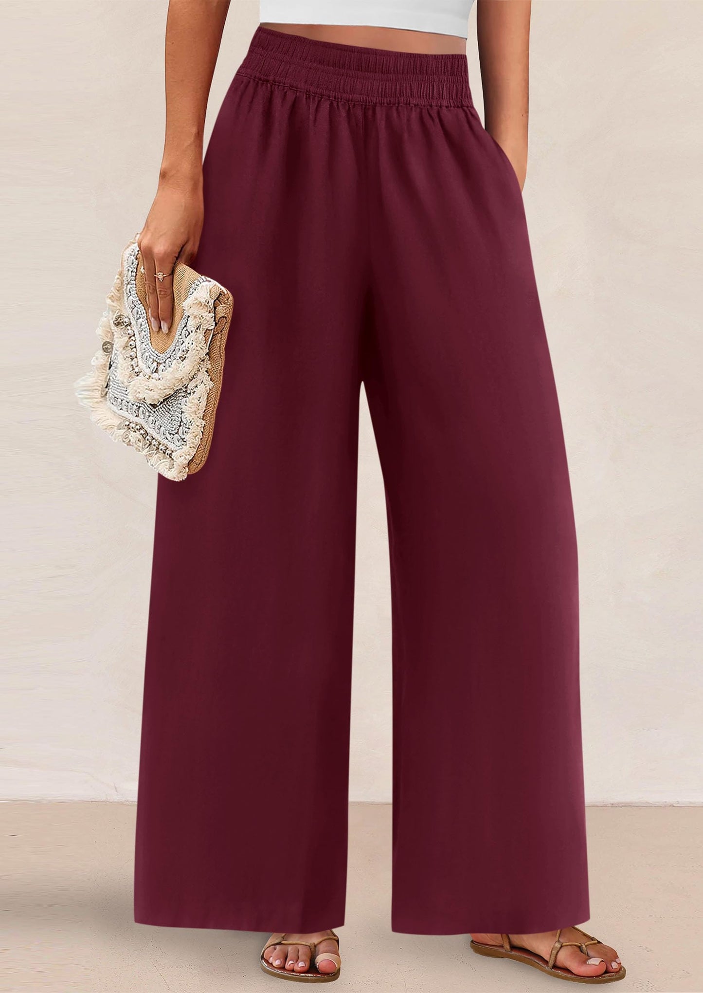 Womens Wide Leg Pants Casual 2025 Elastic Waist Loose Flowy Palazzo Pants Trousers with Pockets