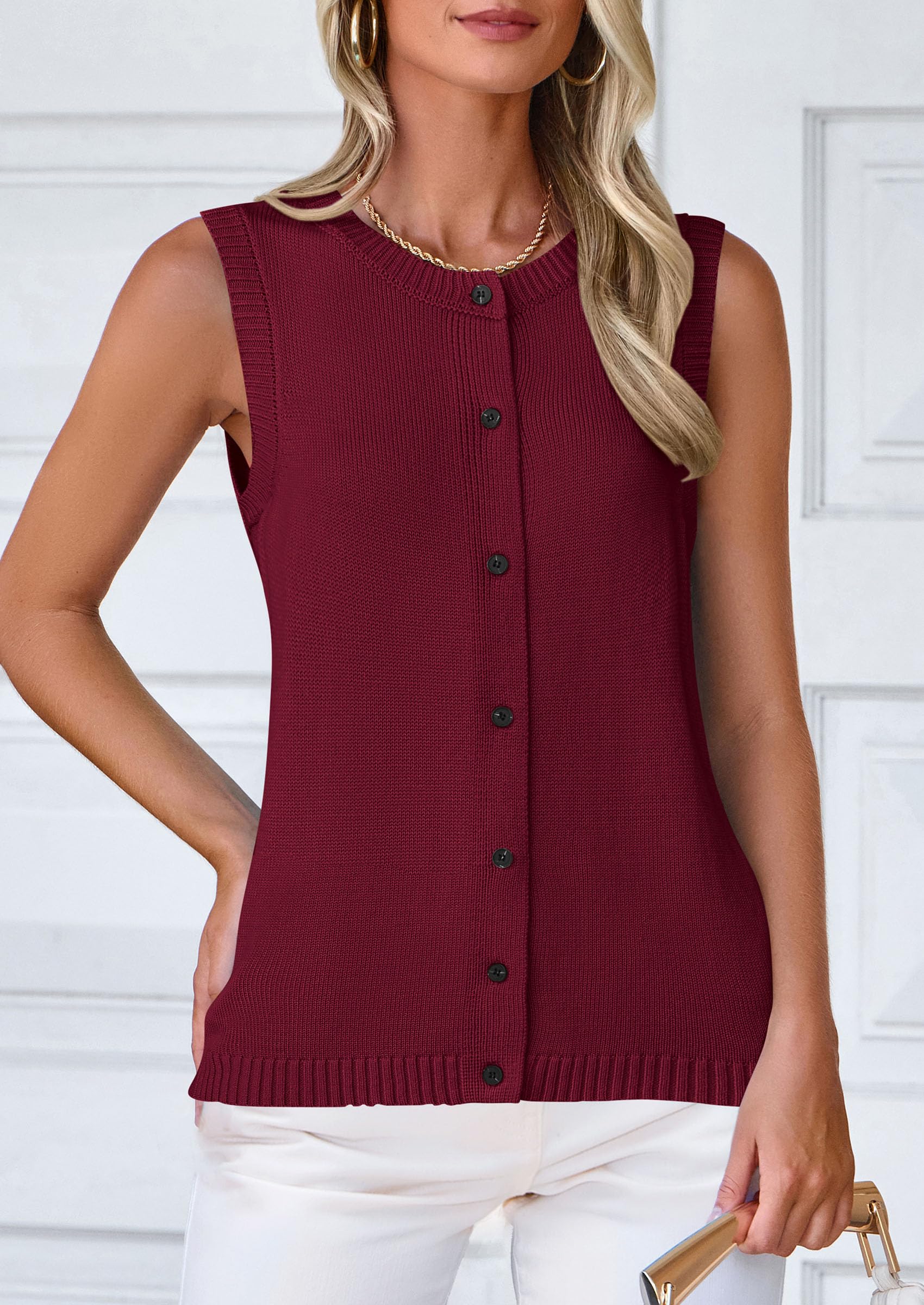 PRETTYGARDEN Sweater Vest Women Spring Summer Casual Lightweight Knit Sleeveless Button Down Tank Tops Trendy Clothes