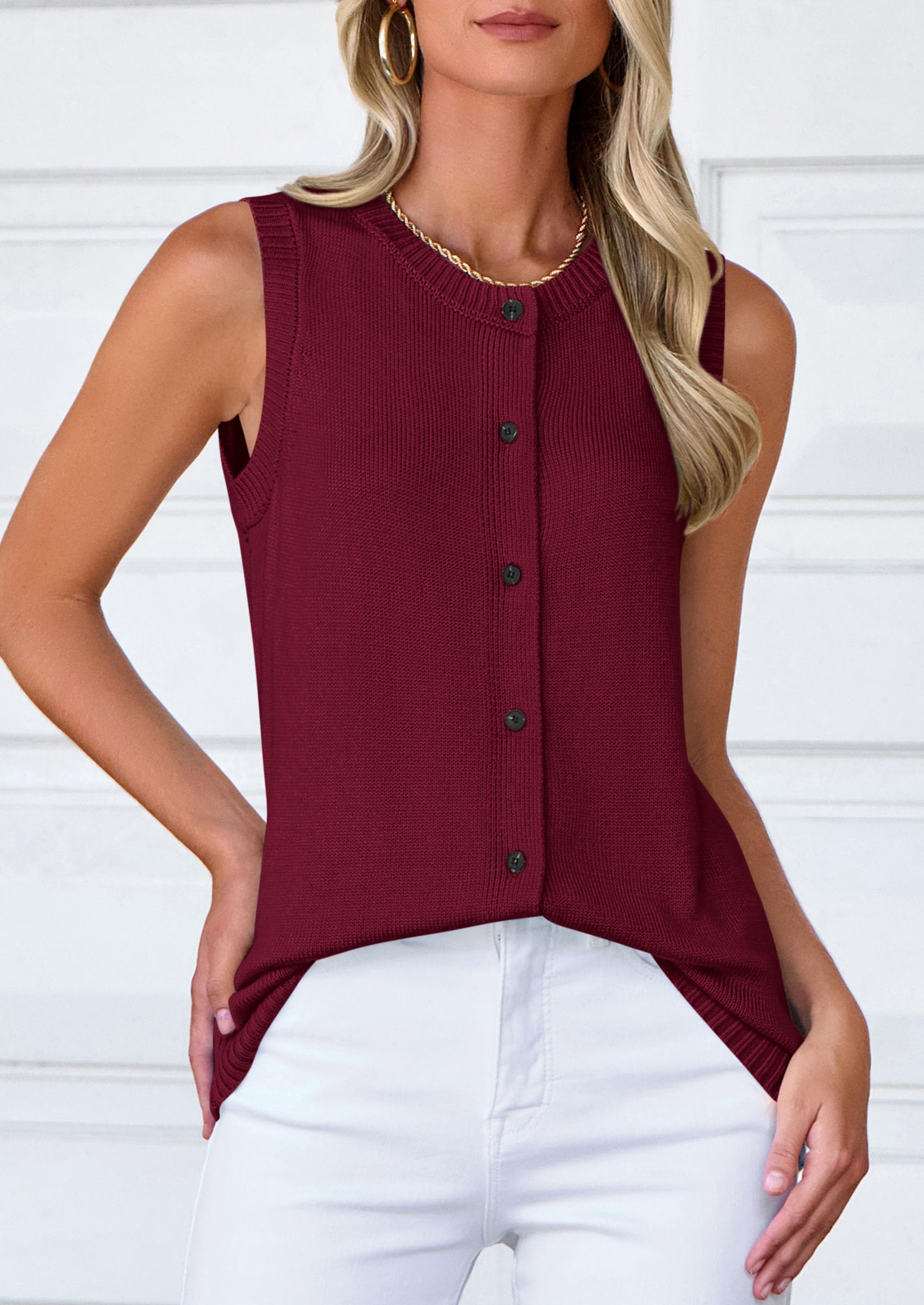 PRETTYGARDEN Sweater Vest Women Spring Summer Casual Lightweight Knit Sleeveless Button Down Tank Tops Trendy Clothes