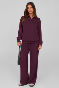 PRETTYGARDEN Women Fall 2 Piece Outfits Sweatsuits Quarter Button Long Sleeve Sweatshirt Wide Leg Pants Tracksuit Lounge Sets