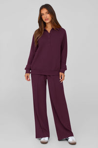 PRETTYGARDEN Women Fall 2 Piece Outfits Sweatsuits Quarter Button Long Sleeve Sweatshirt Wide Leg Pants Tracksuit Lounge Sets