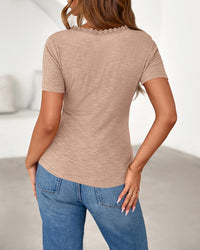 BTFBM Women Summer Henley Tunic Top V Neck Short Sleeve Button UP Solid Slim Fit Casual Ribbed Knit Shirt Blouses