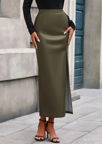 PRETTYGARDEN Womens Faux Leather Skirt Fall Bodycon High Waisted Slit Dressy Casual Winter Maxi Long Pencil Skirts