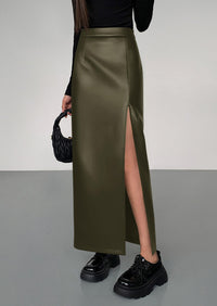 PRETTYGARDEN Womens Faux Leather Skirt Fall Bodycon High Waisted Slit Dressy Casual Winter Maxi Long Pencil Skirts