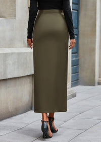 PRETTYGARDEN Womens Faux Leather Skirt Fall Bodycon High Waisted Slit Dressy Casual Winter Maxi Long Pencil Skirts