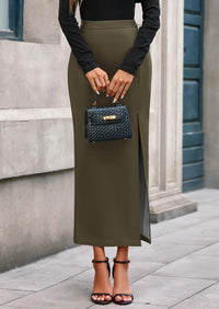 PRETTYGARDEN Womens Faux Leather Skirt Fall Bodycon High Waisted Slit Dressy Casual Winter Maxi Long Pencil Skirts