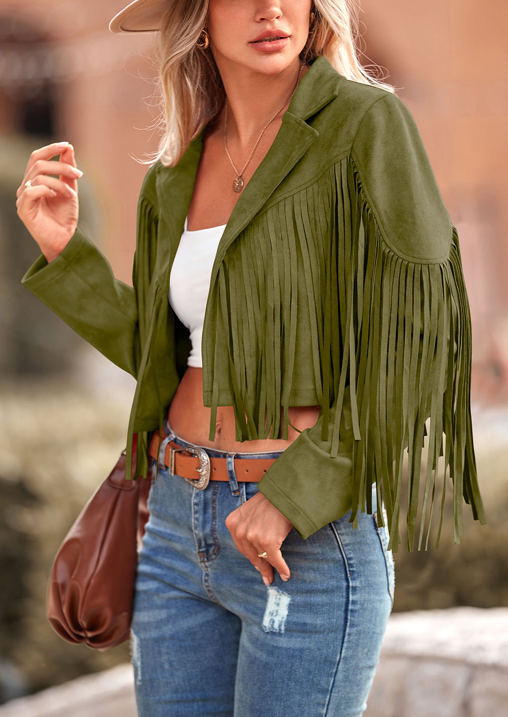 PRETTYGARDEN Women's Fringe Faux Suede Leather Jackets Fashion Tassel Motorcycle Cropped Coats