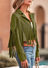 PRETTYGARDEN Women's Fringe Faux Suede Leather Jackets Fashion Tassel Motorcycle Cropped Coats