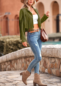 PRETTYGARDEN Women's Fringe Faux Suede Leather Jackets Fashion Tassel Motorcycle Cropped Coats