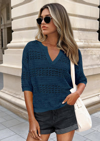 PRETTYGARDEN Womens Crochet Tops Casual Cotton Hollow Out Knit Short Sleeve Oversized Sweater for Women Summer Beach Cover Up PRETTYGARDEN