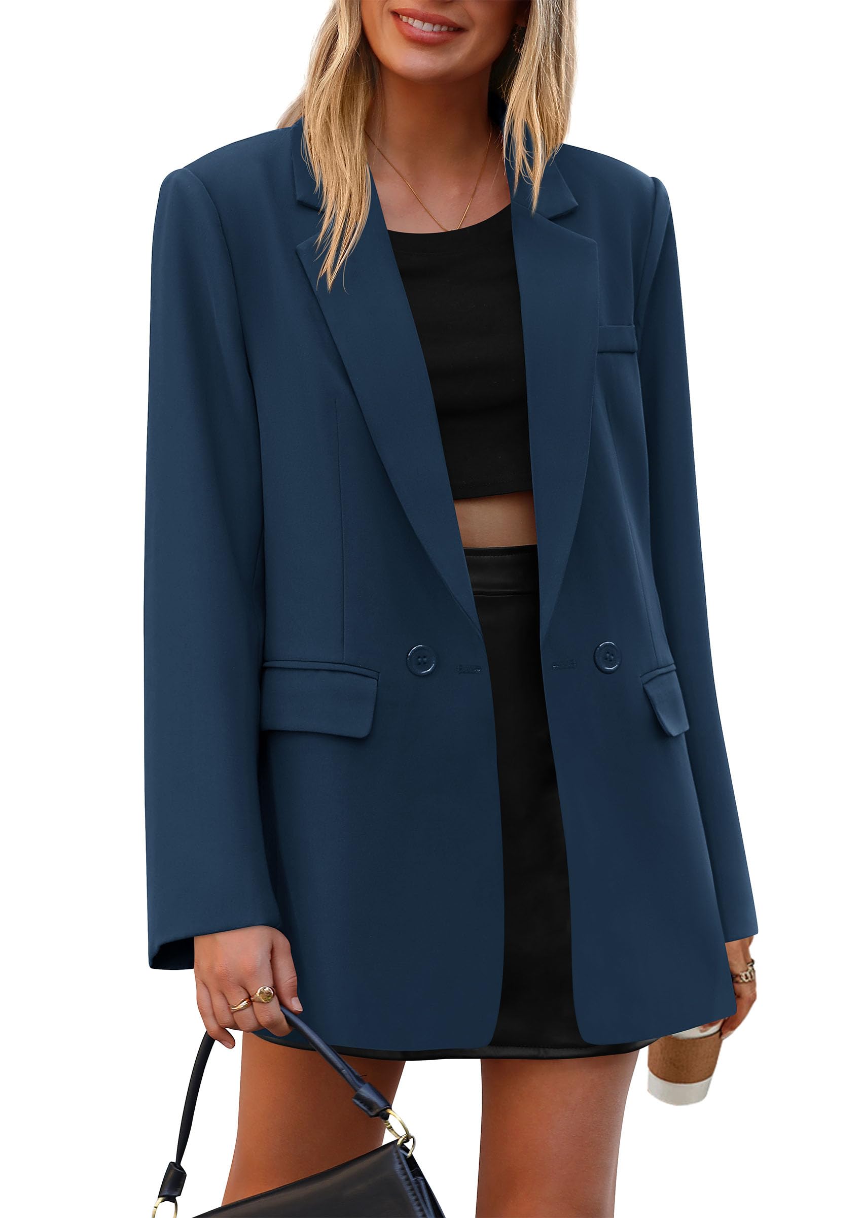 PRETTYGARDEN Fall Blazers for Women Business Casual Long Sleeve Lapel Pockets Dressy Suit Jackets Work Office Clothes PRETTYGARDEN