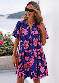PRETTYGARDEN Womens Summer Dresses Casual Puff Sleeve Button Down Mini Shirt Dress Boho Floral Babydoll Sun Dress