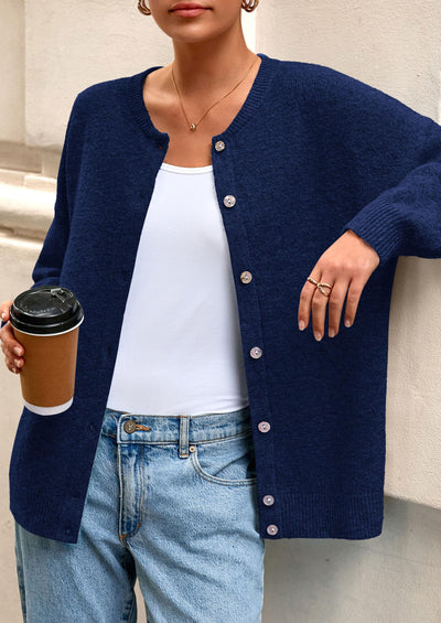 PRETTYGARDEN Fall Long Sleeve Cardigans for Women Trendy Open Front Winter Button Down Crewneck Soft Knit Sweater Jacket