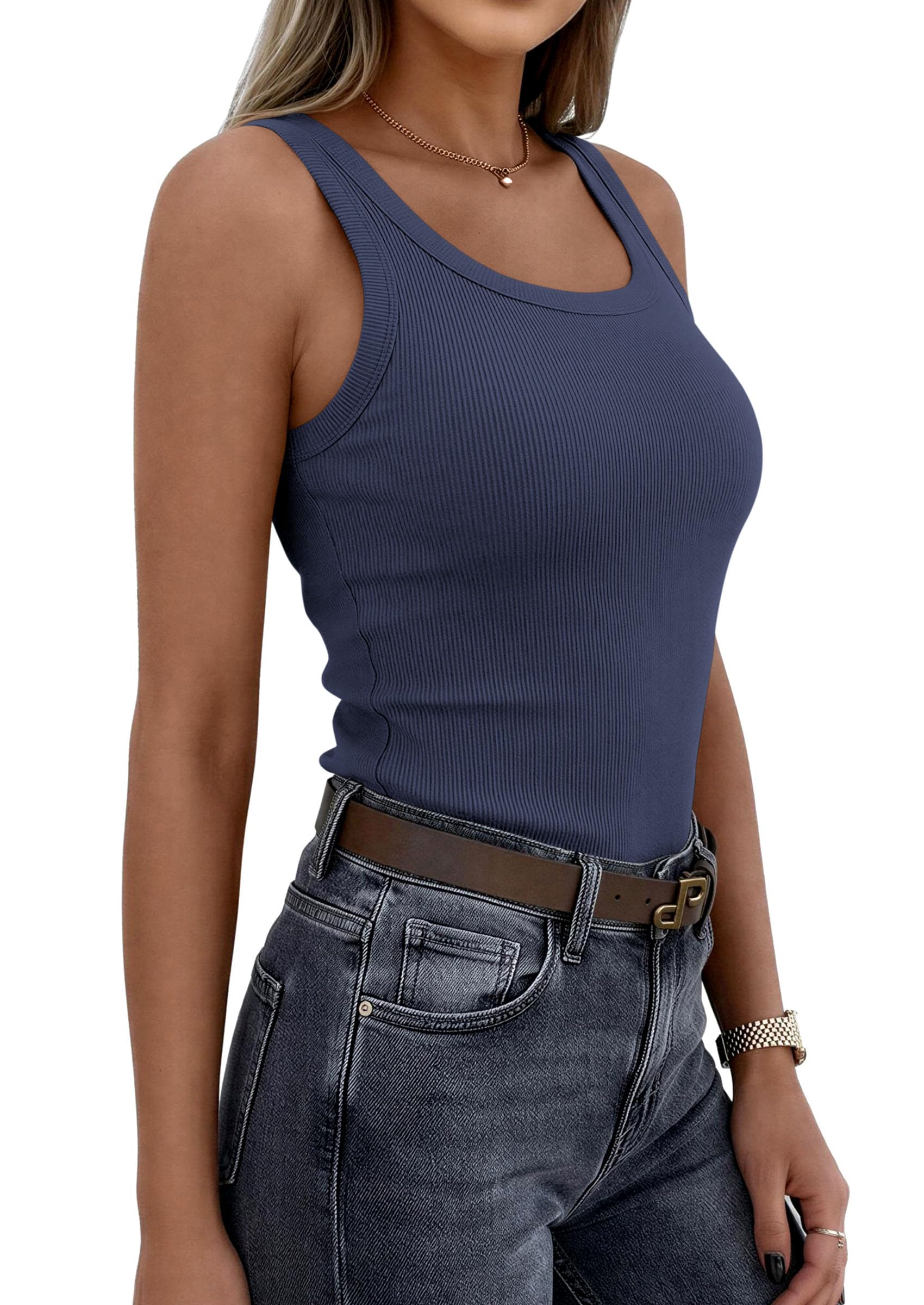 PRETTYGARDEN Womens Summer Tops Spring Cute Sleeveless Scoop Neck Workout Tank Top Casual Ribbed Knit Basic Cami Shirts PRETTYGARDEN