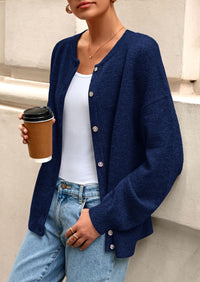 PRETTYGARDEN Fall Long Sleeve Cardigans for Women Trendy Open Front Winter Button Down Crewneck Soft Knit Sweater Jacket