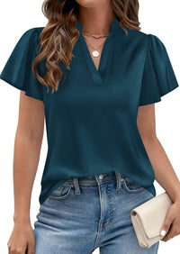 PRETTYGARDEN Women's Summer Blouses Dressy Casual Ruffle Cap Sleeve V Neck Business Work Trendy Cute Tops Spring Outfits PRETTYGARDEN