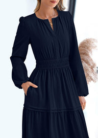 PRETTYGARDEN Women's Elegant Maxi Dresses Long Sleeve V Neck Flowy Pockets Casual Modest Dress Fall Fashion Clothes