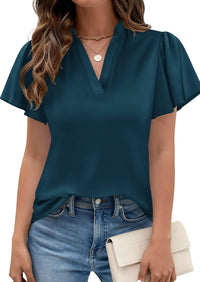 PRETTYGARDEN Women's Summer Blouses Dressy Casual Ruffle Cap Sleeve V Neck Business Work Trendy Cute Tops Spring Outfits PRETTYGARDEN