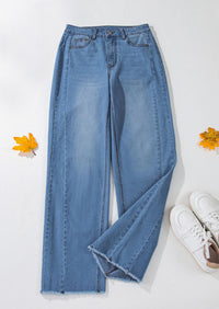 PRETTYGARDEN Wide Leg Jeans for Women Trendy High Waisted Stretchy Baggy Raw Hem Denim Palazzo Pants with Pockets