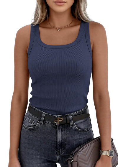 PRETTYGARDEN Womens Summer Tops Spring Cute Sleeveless Scoop Neck Workout Tank Top Casual Ribbed Knit Basic Cami Shirts PRETTYGARDEN